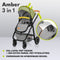 Lionelo Amber - 3in1 Kinderwagen - Reiswieg Buggy Autostoel - ADAC getest - Geveerde luchtbanden - Steen Grijs