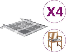 vidaXL - Tuinstoelkussens - 4 - st - 50x50x3 - cm - oxford - stof - ruitpatroon - grijs