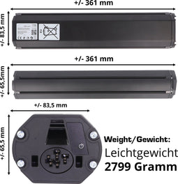 B-STOCK E-Bike accu Bosch Active (Plus) / Performance (CX), 36V Intube horizontaal 36,1cm kort, attentie B-stock