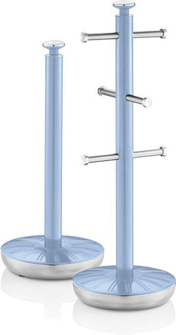 Swan Retro Kopjeshouder & Keukenrolhouder – Set van 2 – Blauw