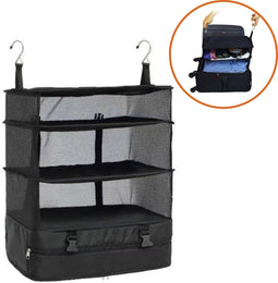 Coopley® Ophangbare Packing Cube - Reisorganizer - 3 open lagen 1 dichte laag - Zwart