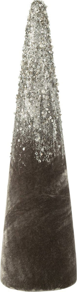 J-Line decoratie Kegel - fluweel - grijs/goud - small