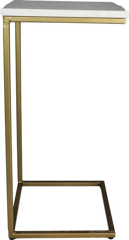 Bijzettafel Read - 32x32x65 cm - Wit/goud - Wit marmer/ijzer