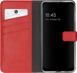 Selencia Hoesje Geschikt voor Samsung Galaxy A22 (5G) Hoesje Met Pasjeshouder - Selencia Echt Lederen Bookcase - Rood