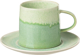 J-Line kop + schoteltje Lara - porselein - groen - 4 stuks