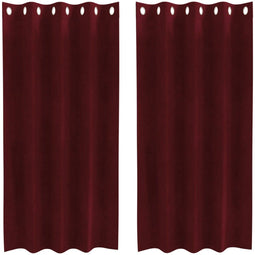 vidaXL - Zwarte - Outdoorgordijnen - met - Oogjes - 2 - stuks - Bordeauxrood - Velours