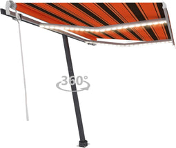 vidaXL - Luifel - handmatig - uittrekbaar - met - LED - 350x250 - cm - oranje - en - bruin