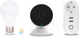 Marmitek PROMO pack - Start MA - 1 x Glow ME Wifi Lamp E27 - 1 x Power SE Slimme Stekker - 1 x View ME Binnen camera Wifi met app - Nederlands type (rand-aarde)