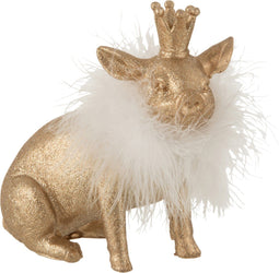 J-Line figuur Varken Kroon - polyresin - goud - medium