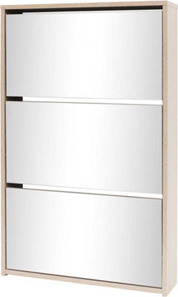 vidaXL - Schoenenkast - drielaags - met - spiegel - 63x17x102,5 - cm - eiken