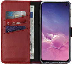 Selencia Galaxy S10e - Echt Lederen Bookcase - 3 Pashouders - Rood