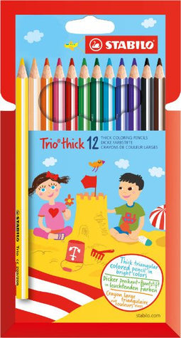 STABILO Trio Thick - Dik Driekantig Kleurpotlood - Met Extra Dikke Kern 4,2 mm - Etui Met 12 Kleuren
