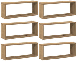 vidaXL - Wandschappen - kubus - 6 - st - 60x15x23 - cm - hout - artisanaal - eiken