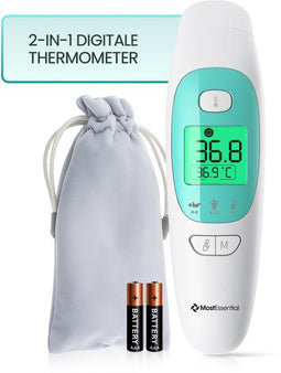 MostEssential 2-in-1 Digitale Koortsthermometer - Oorthermometer - Contactloos - 40 Metingen Geheugen - Geluidloos