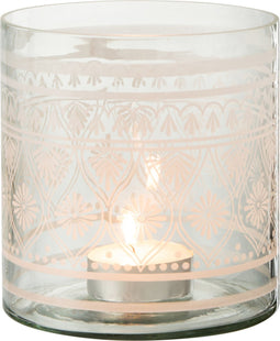 J-Line windlicht Patroon - glas - transparant/wit - large