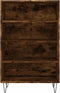 vidaXL - Hoge - kast - 57x35x90 - cm - bewerkt - hout - gerookt - eikenkleurig