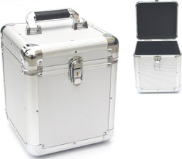 LP single 7 inch vinyl koffer voor opbergen van 70 - 100 singles afsluitbaar zilver aluminium