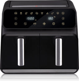 alpina Dubbele Airfryer XL 8L - Heteluchtfriteuse voor 4 tot 8 Personen - Inhoud 2x4L - Digitaal Display - Air Fryer 1700 W - Sync Finish Functie - Zwart