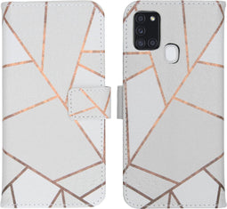 iMoshion Hoesje Geschikt voor Samsung Galaxy A21s Hoesje Met Pasjeshouder - iMoshion Design Softcase Bookcase - Wit / Meerkleurig / Goud / White Graphic