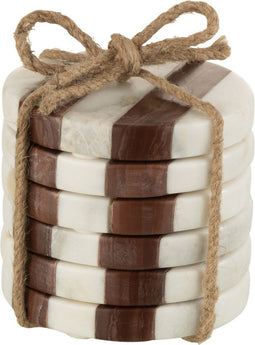 J-Line onderzetter Marmer - steen - wit/bruin - 6 stuks