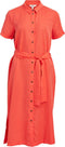 Object Objtilda Isabella S/s Dress - Midi Jurk - Met ceintuur en split - Koraal - Maat 36