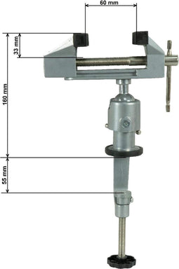 Bankschroef 70 mm 360° draaibaar met kogelgewricht tafelbankschroef