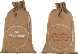 J-Line Franse jute zak voor kerst - textiel - naturel - 80 cm - kerstversiering
