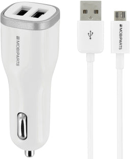 Mobiparts Car Charger - Dual USB 4.8A met Micro USB Kabel - Wit