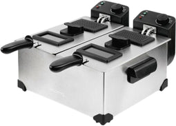 H.Koenig DFX600 - Dubbel Vrijstaand Frituurpan 6 l - Roestvrijstaal Uitneembare bak 3600 W - Zwart