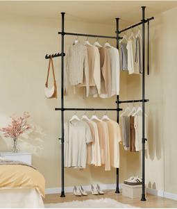 SoBuy KLS03-II-SCH - Open Kledingrek - Verstelbaar 124-226 x 200-295 cm - Zwart - Metaal - Vrijstaand