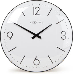 NeXtime - Wandklok - 35 cm - Bol Glas - Wit- 'Basic Dome'