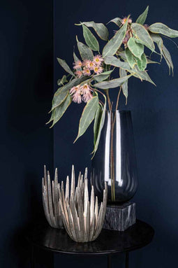 PTMD Waylen Rond Windlicht - H30 x Ø23 cm - Aluminium - Champagne