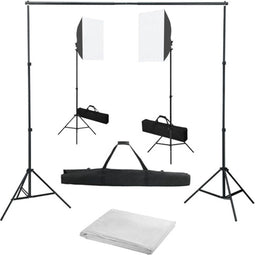 vidaXL - Fotostudioset - met - softboxlampen - en - achtergrond