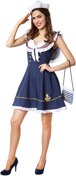 dressforfun Matrozenbruid - Verkleedkostuum - Mouwloze jurk met muts - Blauw