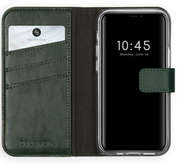 Selencia iPhone 12 Mini - Echt Lederen Bookcase - 3 Pashouders - Groen