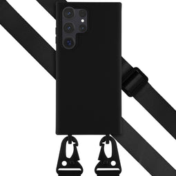 Selencia Hoesje Geschikt voor Samsung Galaxy S23 Ultra Hoesje Met Koord - Selencia Siliconen hoesje met afneembaar koord - Zwart
