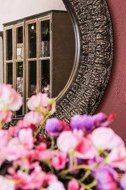 PTMD rosia zilver ronde antiek houten spiegel