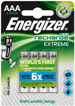 Energizer ENR Recharge Extreme 800 AAA BP4 - Oplaadbare batterij - Vervangt tot 600 alkaline - Zilver