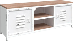 vidaXL - Tv-meubel - 110x30x40 - cm - ijzer - en - massief - vurenhout - wit
