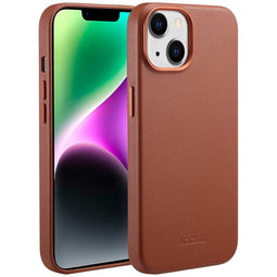 Accezz MagSafe Leather Backcover iPhone 14 - Echt leer - Verhoogde randen - Bruin