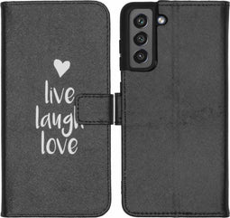 iMoshion Hoesje Geschikt voor Samsung Galaxy S21 FE Hoesje Met Pasjeshouder - iMoshion Design Softcase Bookcase - Zwart / Meerkleurig / Live Laugh Love
