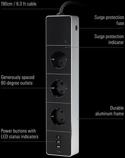 Eve - Energy Strip - Smart stekkerdoos met 3 stopcontacten - Zwart