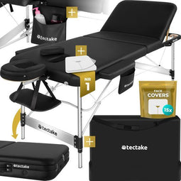 tectake® 3-Zones Massagetafel - 78cm Breed - 5cm Dikke Vulling - Aluminium Frame - Max Draagvermogen 230kg - Zwart