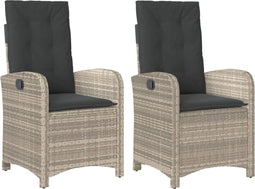 vidaXL - Tuinstoelen - 2 - st - verstelbaar - met - kussens - poly - rattan - lichtgrijs