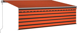 vidaXL - Luifel - met - rolgordijn, - LED - en - windsensor - 4x3 - m - oranje - en - bruin
