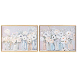 Schilderij Home ESPRIT Blauw Wit Groen Beige Vaas Shabby Chic 70 x 3,5 x 50 cm (2 Stuks)
