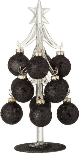 J-Line decoratie Kerstboom met ballen Sterretjes - glas - zwart - small - kerstversiering