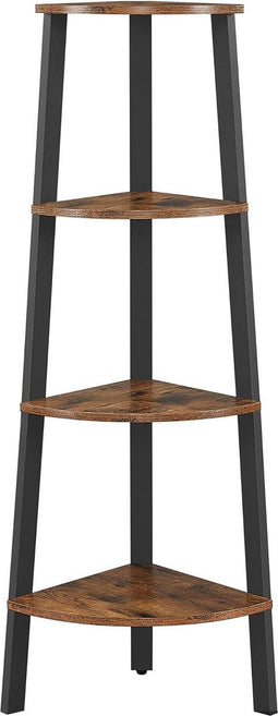 ACAZA Boekenkast - Boekenrek - Plantenrek - Hoekkast - 4 Legplanken - 34 x 34 x 125 cm - Zwart en Vintage Bruin