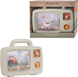Little Dutch Muziek TV Little Farm - Opwindbaar speelgoed - Beweegbare beelden en geluid - Retro look