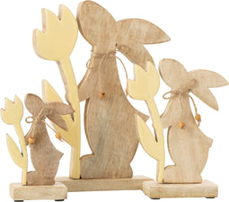 J-Line decoratie Konijn Bloem - hout - geel - large - paasdecoratie